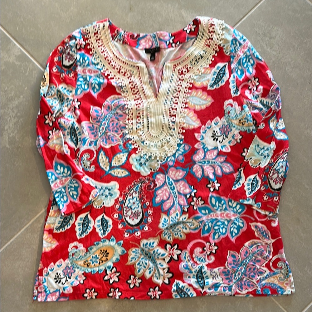 Talbots Vibrant Red Paisley Women's Top